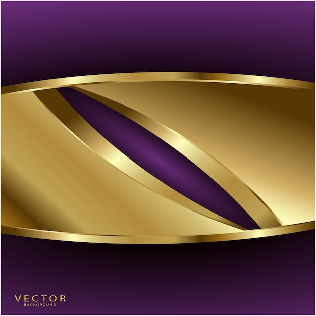 Abstract luxury golden lines curved overlapping on violet background.