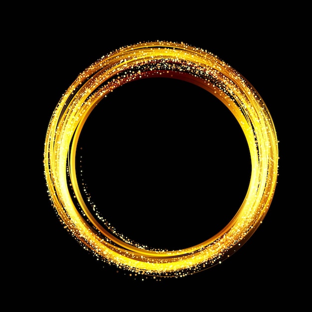 Abstract luxury golden ring Vector light circles with golden glitter scattered particles Golden round logo on a black background