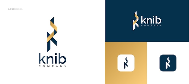 Abstract and Luxury Letter K Logo Design in Blue and Gold for Business and Brand Identity