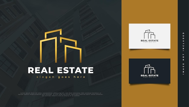 Abstract Luxury Real Estate Logo Design with Gold Line Style. Construction, Architecture or Building Logo Design