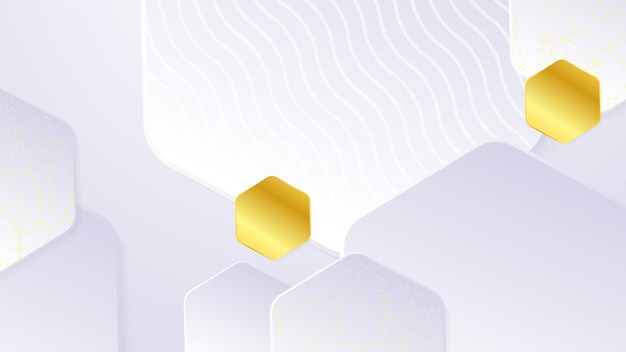 Abstract luxury white and gold shapes background with hexagons