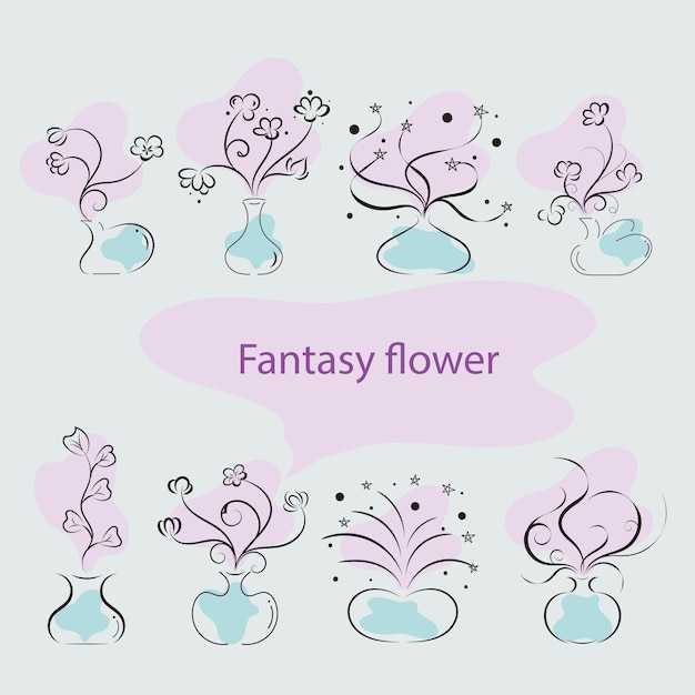 Abstract Magic flower in vase with organic shapes Fantasy flower