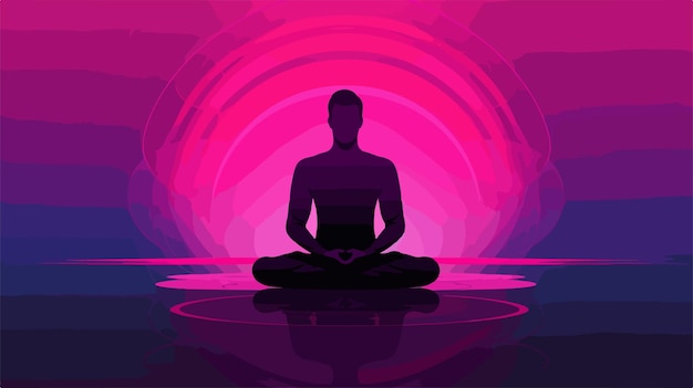 Vector abstract man meditating in dark purple and pink light