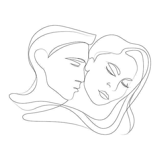 Abstract man and woman in love,continuous line drawing vector illustration.Man kissing a woman