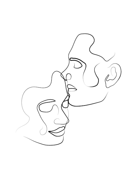 Abstract man and woman touch by one line vector drawing  Nature symbol of cosmetics Fashion print