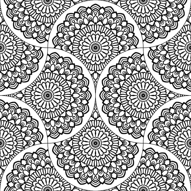 Abstract mandala fish scale seamless pattern. Ornamental tile, mosaic background. Floral patchwork