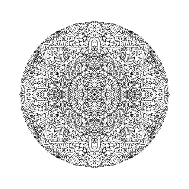 Abstract mandala ornament. Asian pattern. Black and white authentic background. Vector illustration.