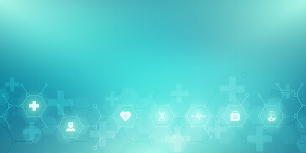 Abstract medical background with  icons and symbols. Template  with concept and idea for healthcare technology, innovation medicine, health, science and research.