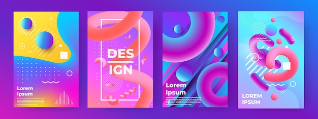 Abstract Memphis geometric covers with minimal gradient shapes and liquid elements.