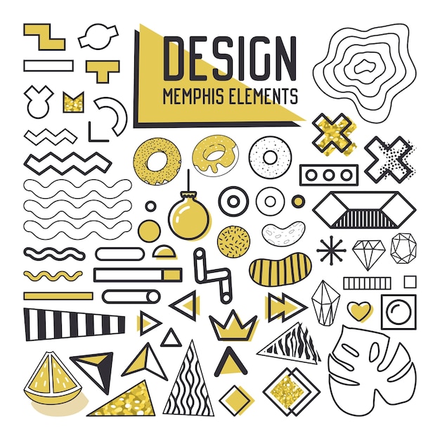 Abstract Memphis Style Design Elements Set. Geometric Shapes Collection for Patterns, Backgrounds, Brochure, Poster, Flyer, Cover.