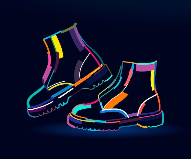 Abstract men boots from multicolored paints Colorful drawing Vector illustration of paints