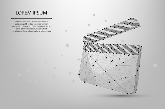 Abstract mesh line and point clapperboard. Low poly wireframe Film production concept polygonal