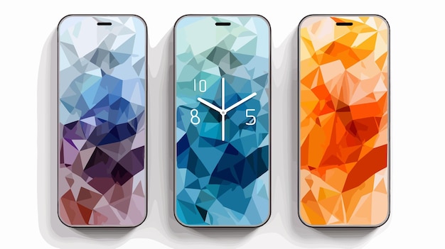 Vector abstract mesh phone with time model and triangle mosaic icon