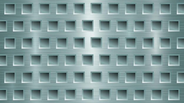 Abstract metal background with square holes in light blue colors