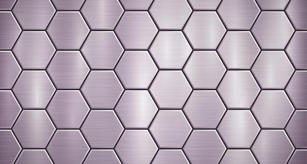 Abstract metallic background in purple colors with highlights consisting of voluminous convex hexagonal plates