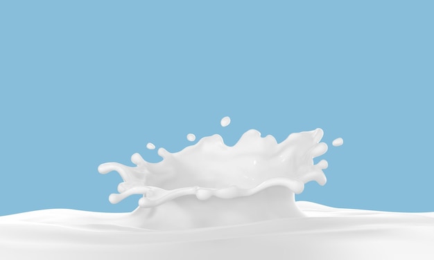 Abstract milk splash with drops isolated on blue background Vector realistic illustration