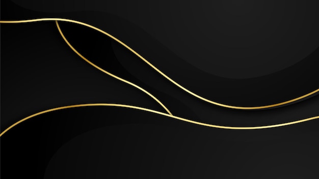 Abstract minimal black background with gold wave lines