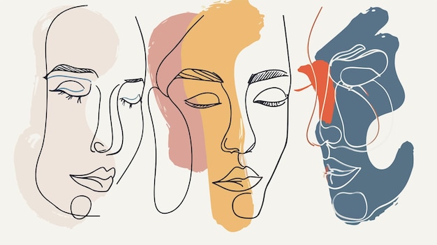 Abstract Minimal Face Line Art Collection in Flat Vector Design