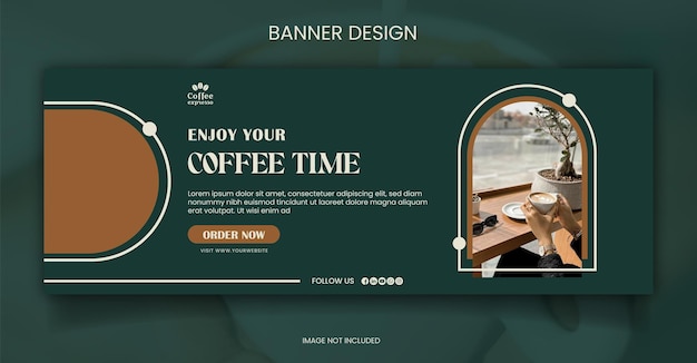 Abstract minimal flat coffee shop banner design template