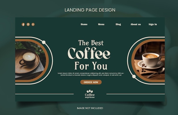 Abstract minimal flat coffee shop landing page design template