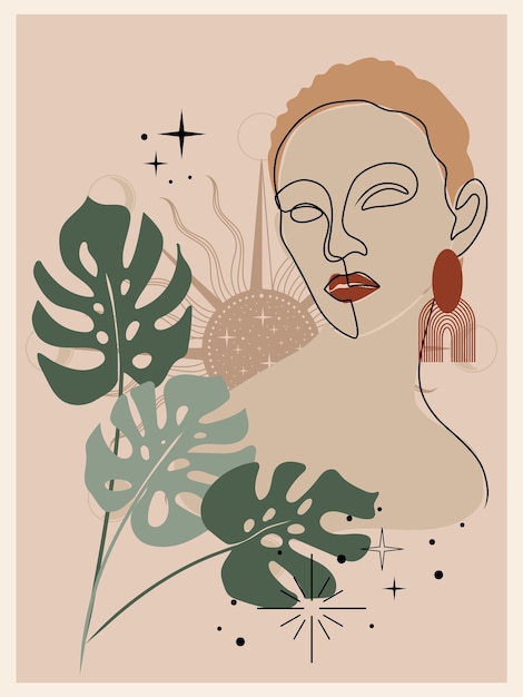 Abstract minimal portrait of a girl Flat illustration Poster