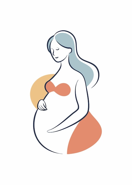 Vector abstract minimal pregnant women continuous line art illustration on white background