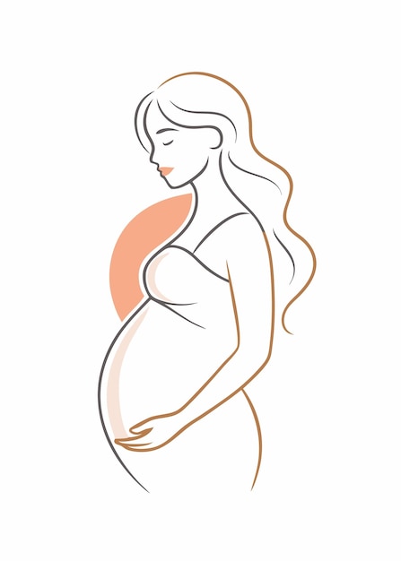 Abstract minimal pregnant women continuous line art illustration on white background