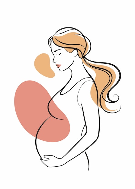 Vector abstract minimal pregnant women continuous line art illustration on white background