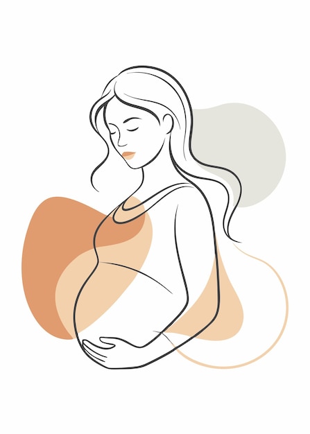 Vector abstract minimal pregnant women continuous line art illustration on white background