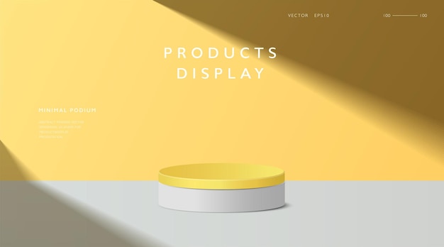 Abstract minimal scene cylinder podium in yellow background for product presentation displays