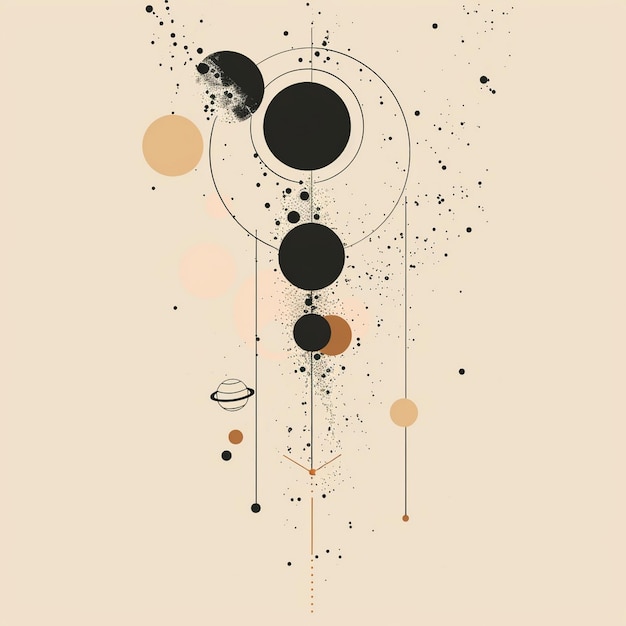 Abstract minimalist art print with black and orange circles