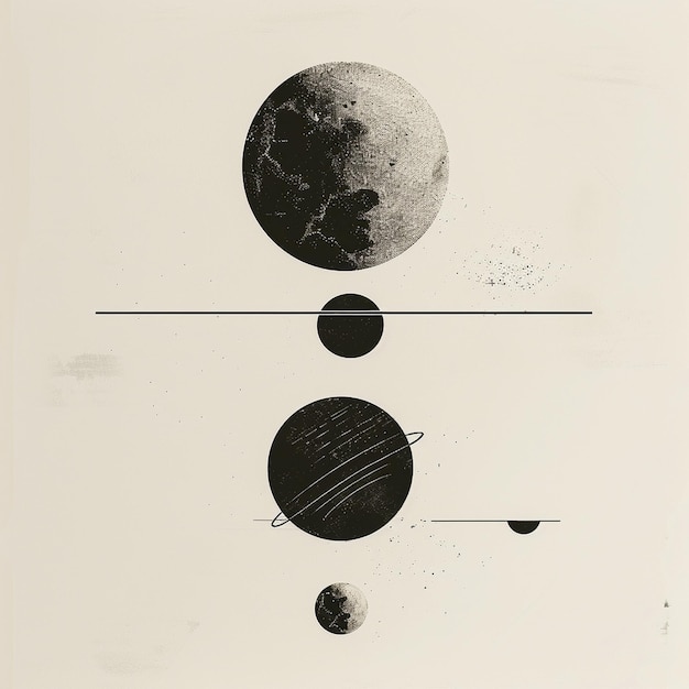 Abstract minimalist illustration of planets and celestial bodies