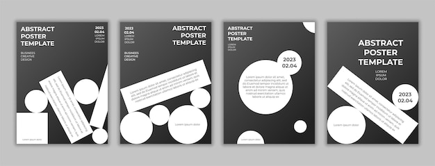 Abstract minimalistic banner set template in black and white style Business vector a4 flyer with white elements Vector illustration