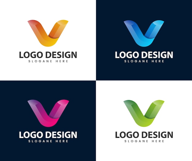 Abstract modern 3d letter v logo design