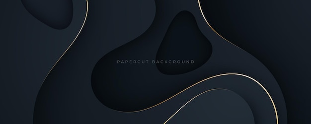 Abstract modern black papercut background gold line decoration design vector