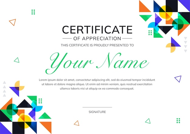 Abstract modern certificate of appreciation template design