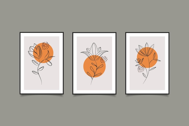 Abstract modern flowers line art composition for poster collection