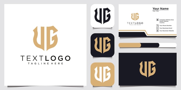 abstract modern initial letter UG G U sign Luxury logo design template and business card