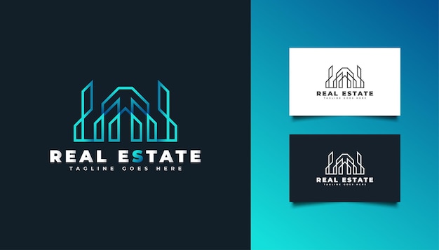 Abstract and Modern Real Estate Logo in Blue Gradient. Construction, Architecture, Building, or House Logo