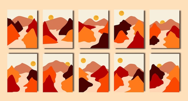 Abstract modern wall art mountain and moon aesthetic design