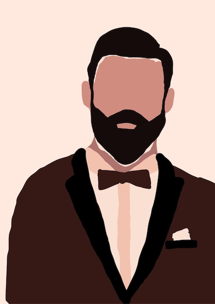 Abstract modern young brutal man with beard in suit portrait silhouette