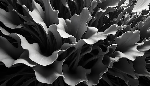 Vector abstract monochrome composition of organic florallike shapes in shades of gray creating a sense of depth and texture