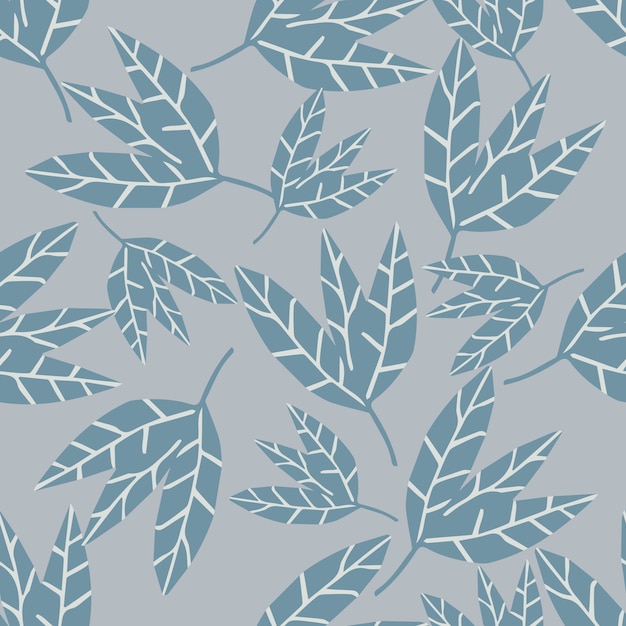 Abstract monochrome leaves seamless pattern on gray