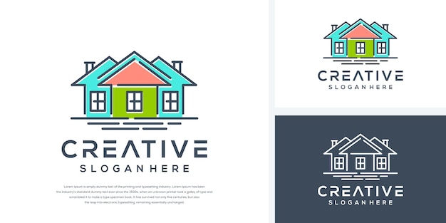 Abstract monogram house with line art logo template