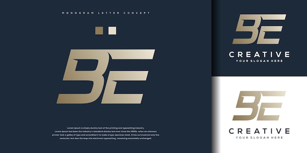 Abstract monogram letter B E logo design