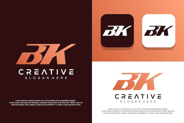 Abstract monogram letter B K logo design