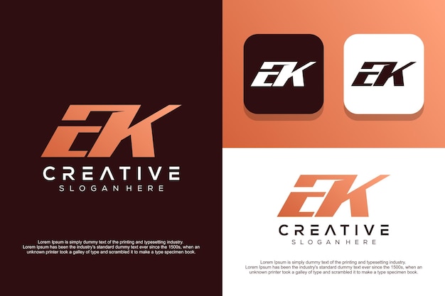 Abstract monogram letter E K logo design