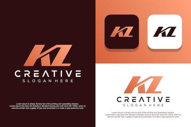 Abstract monogram letter K L logo design