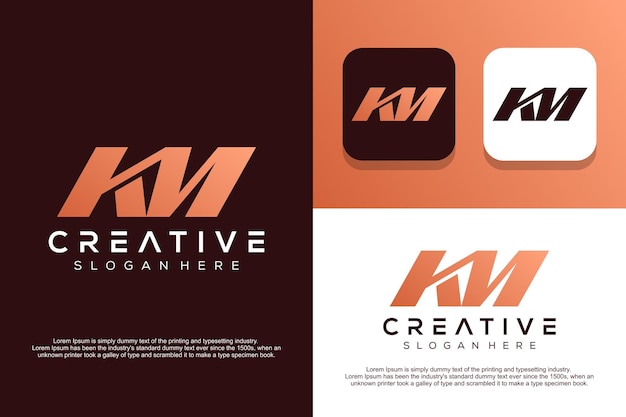 Abstract monogram letter K M logo design