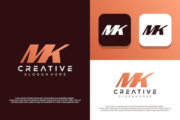 Abstract monogram letter M K logo design